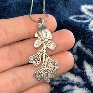 Real Leaf PENDANT with Chain Lacey OAK Dipped in Silver Genuine Leaf Necklace